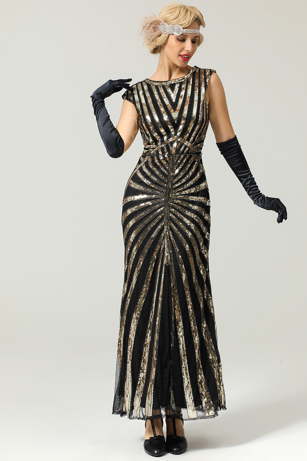 ZAPAKA Vintage Gatsby Dress Mermaid Boat Neck Sequin 1920s Flapper