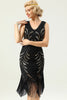 Load image into Gallery viewer, Women Black 1920s Fringe Golden Sequin Dress