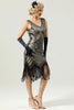 Load image into Gallery viewer, Women Black 1920s Fringe Golden Sequin Dress