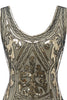 Load image into Gallery viewer, Gold V Neck 1920s Fringe Sequin Flapper Dress