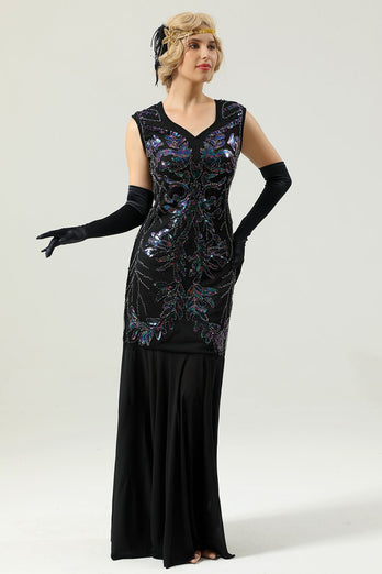 Black Long Sequins 1920s Party Dress