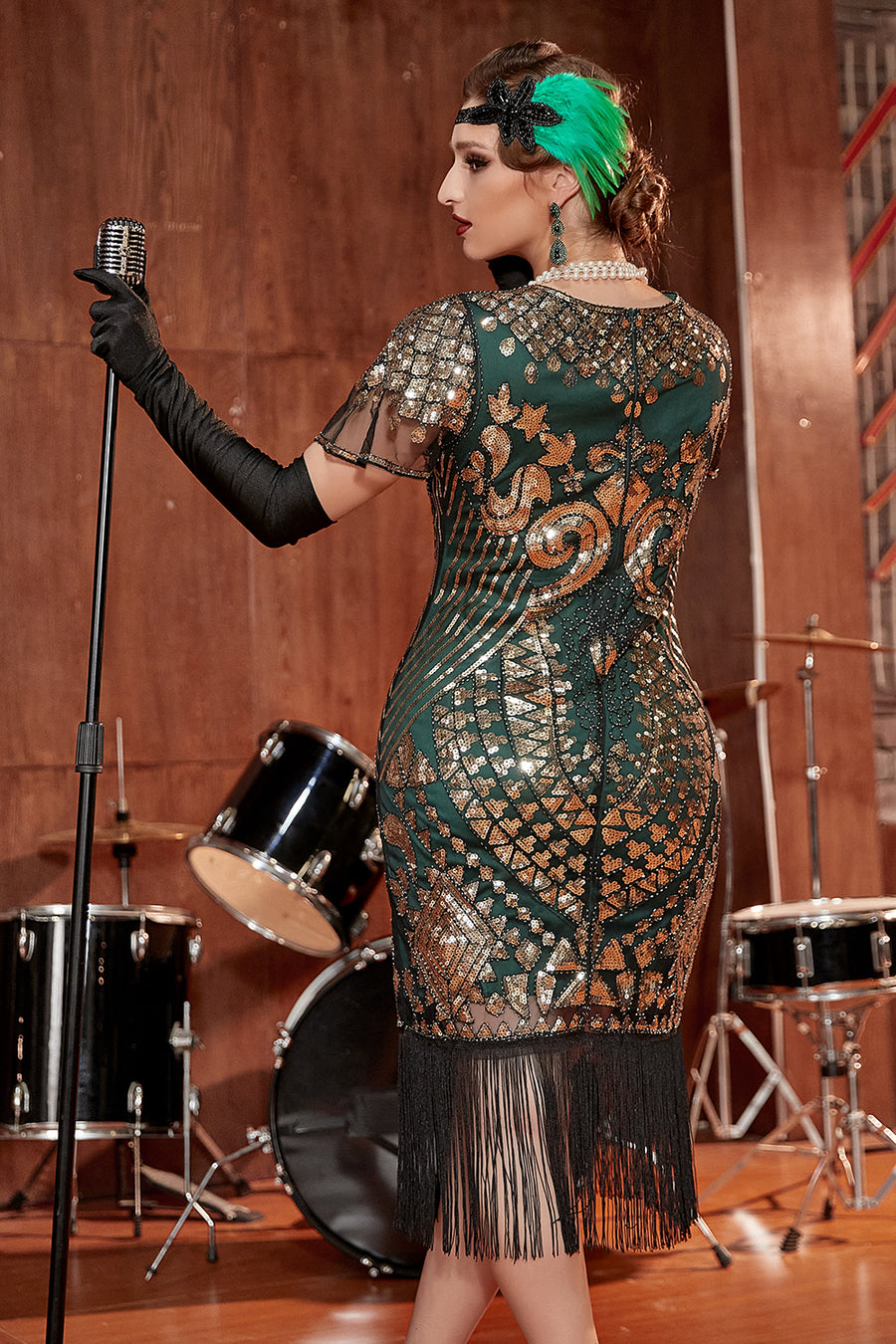 green emerald velvet dress Unique Vintage Green Floral Jacquard Wilshire Flapper Dress