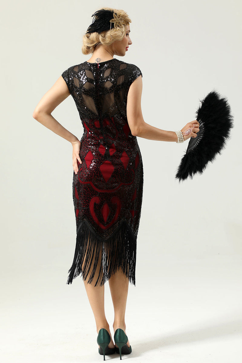 Load image into Gallery viewer, Burgundy Sequins 1920s Dress with Tassel
