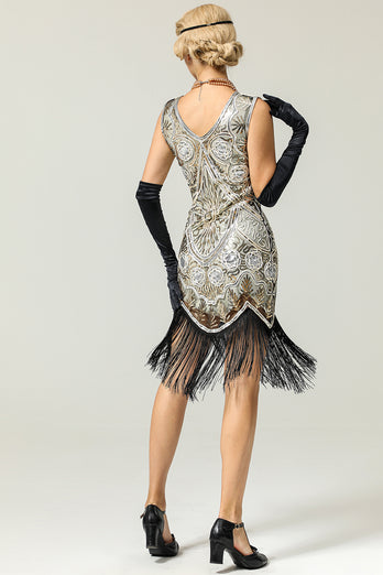 Silver 1920s Fringe Sequins Dress