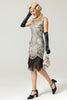 Load image into Gallery viewer, Silver 1920s Fringe Sequins Dress