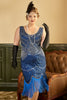 Load image into Gallery viewer, Royal Blue Plus Size 1920s Dress With Fringes