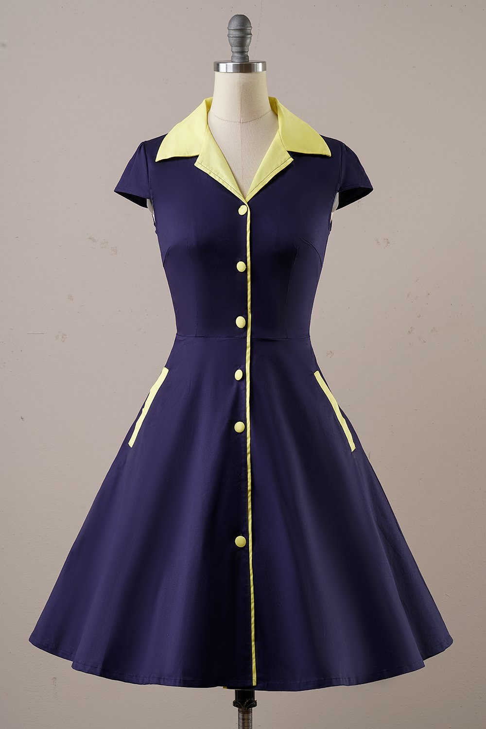 Navy Vintage 1950s Dress With Pockets