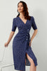 Load image into Gallery viewer, Navy Polka Dots Midi Summer Wrap Dress