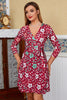Load image into Gallery viewer, Red Floral Leaf Print Wrap Dress