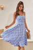 Load image into Gallery viewer, Spaghetti Straps Blue Plaid 1950s Summer Dress