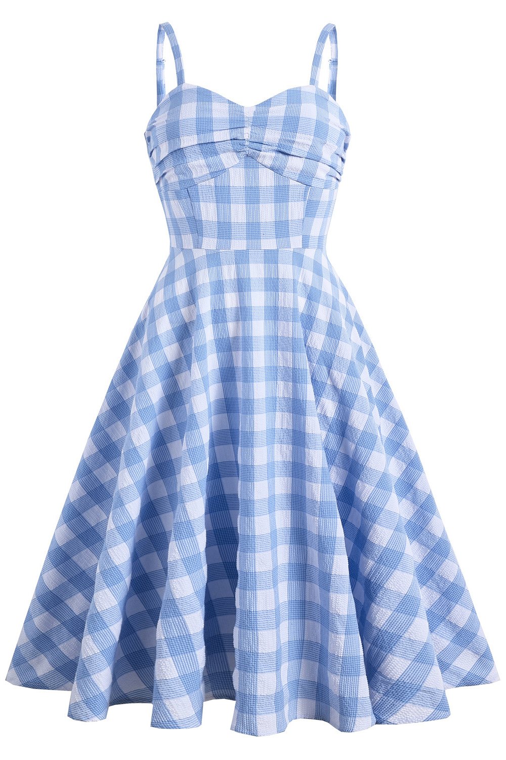 Blue Plaid Sleeveless 1950s Swing Dress