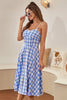 Load image into Gallery viewer, Spaghetti Straps Blue Plaid 1950s Summer Dress