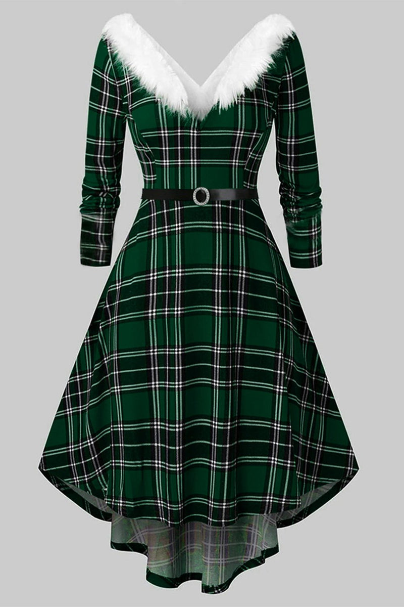 Load image into Gallery viewer, V Neck Long Sleeved Plaid Christmas Dress