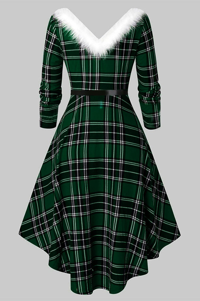 Load image into Gallery viewer, V Neck Long Sleeved Plaid Christmas Dress