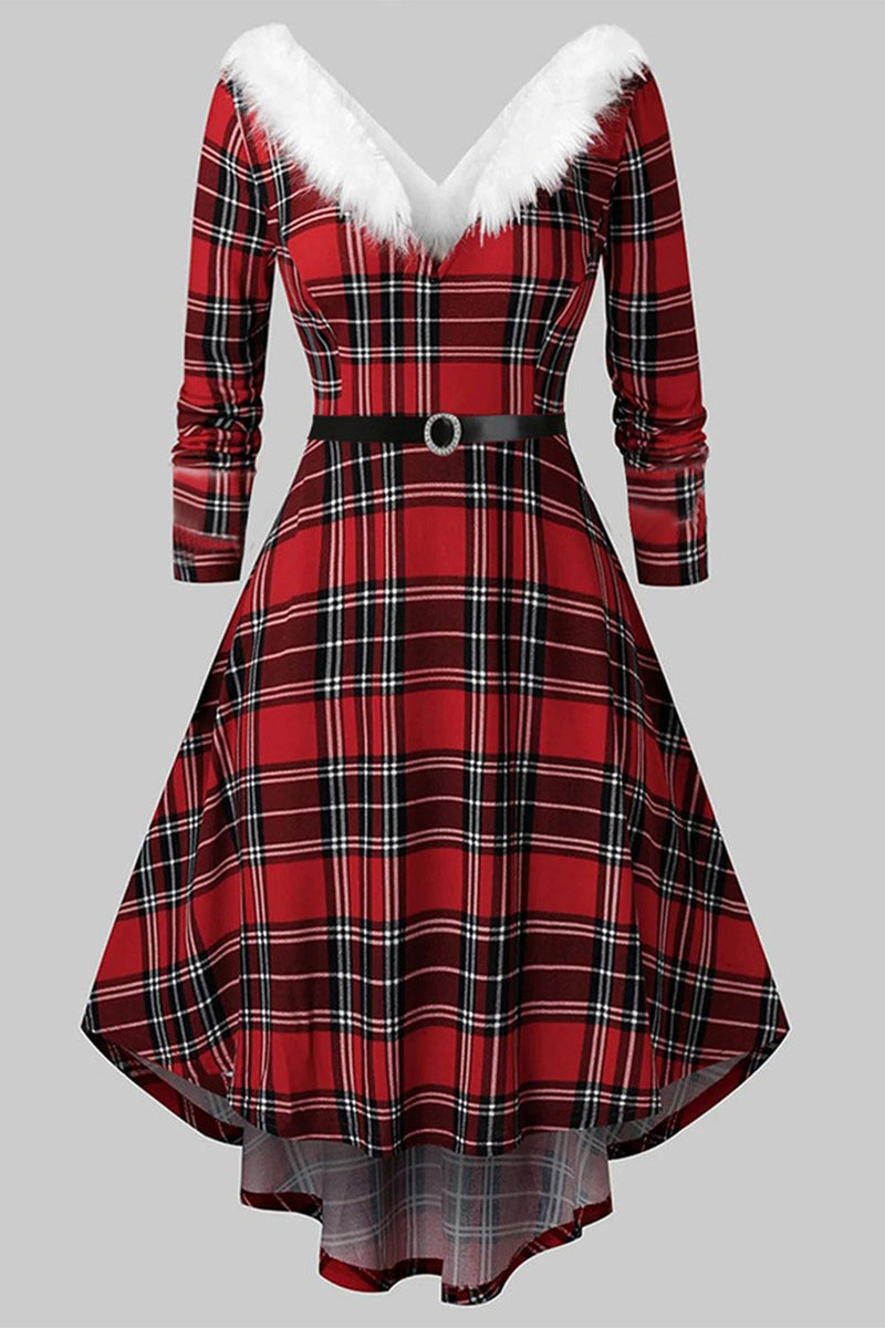 Load image into Gallery viewer, V Neck Long Sleeved Plaid Christmas Dress