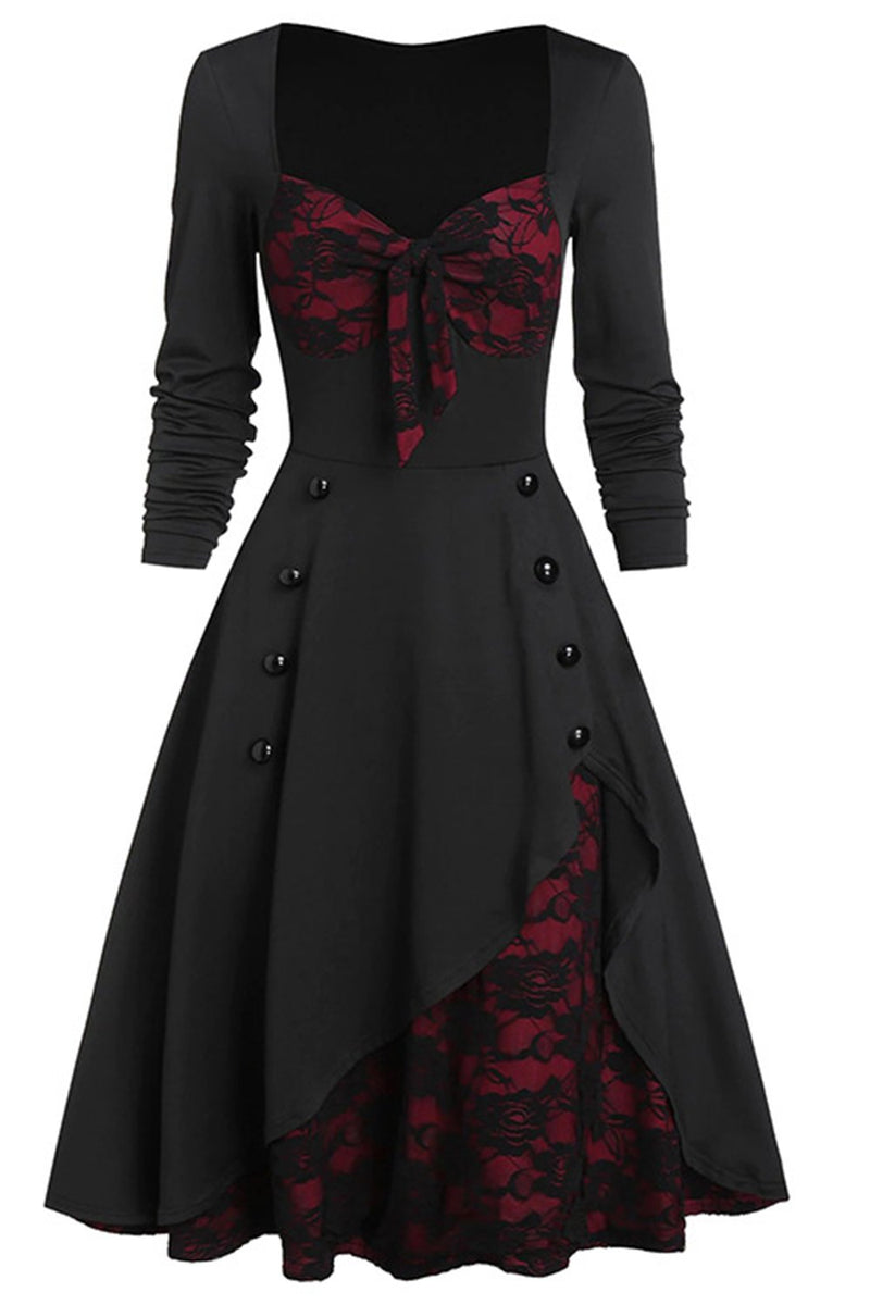 Load image into Gallery viewer, Black and Burgundy Vintage Halloween Dress