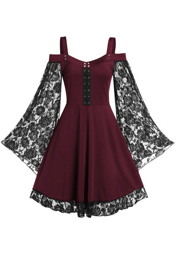 Burgundy Flare Sleeves Halloween Dress