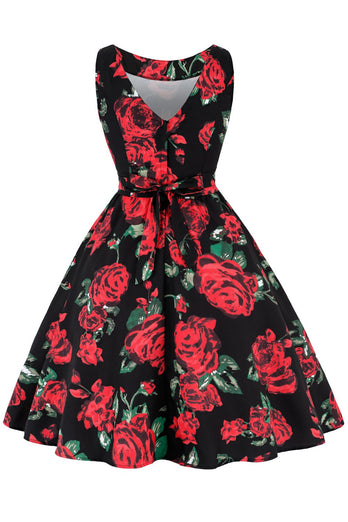 Vintage Hepburn Style Printed Dress