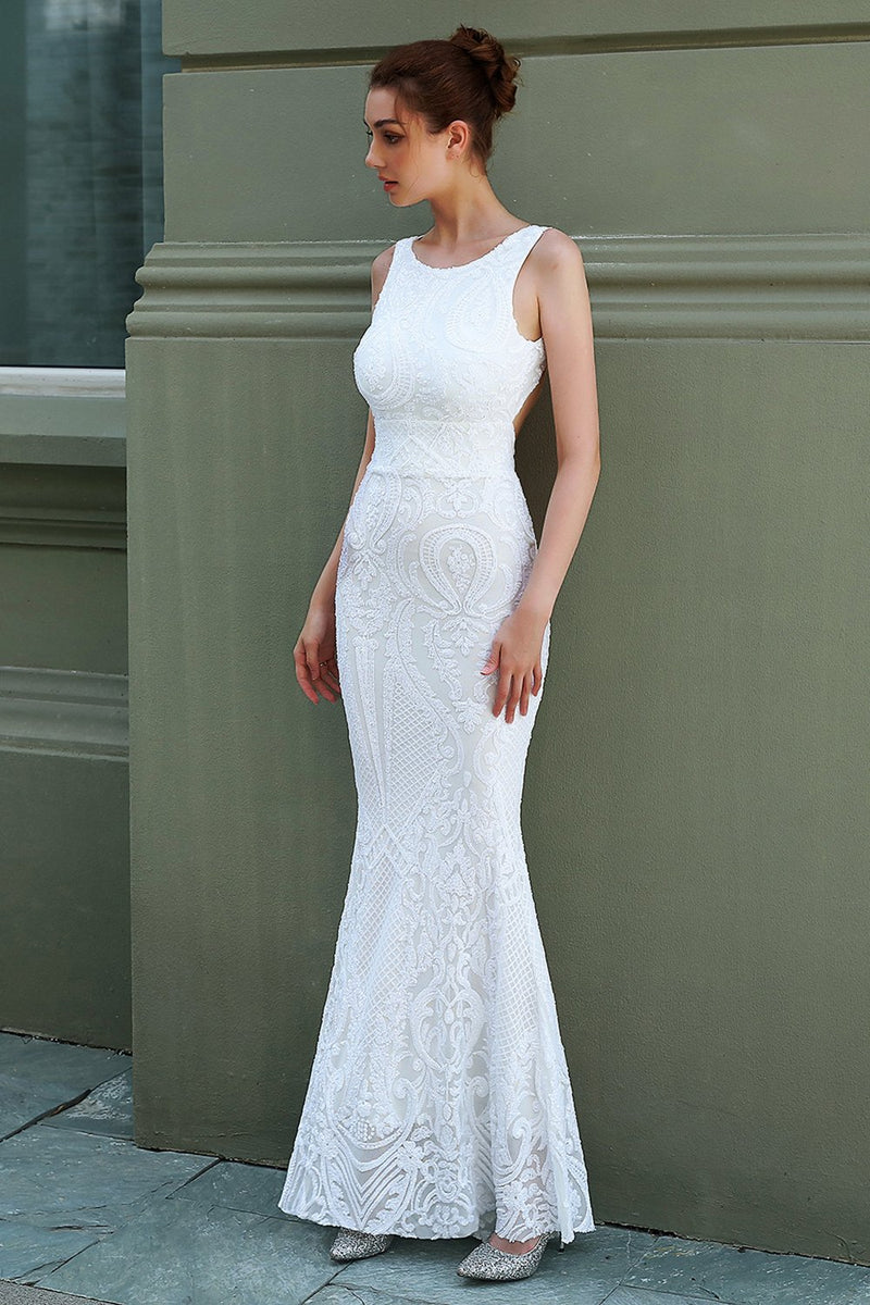Load image into Gallery viewer, White Mermaid Formal Dress