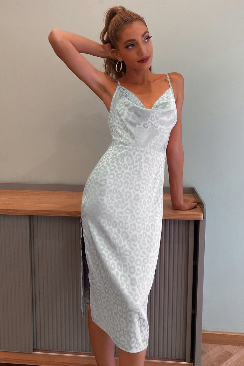 Load image into Gallery viewer, Grey Leopard Cocktail Dress
