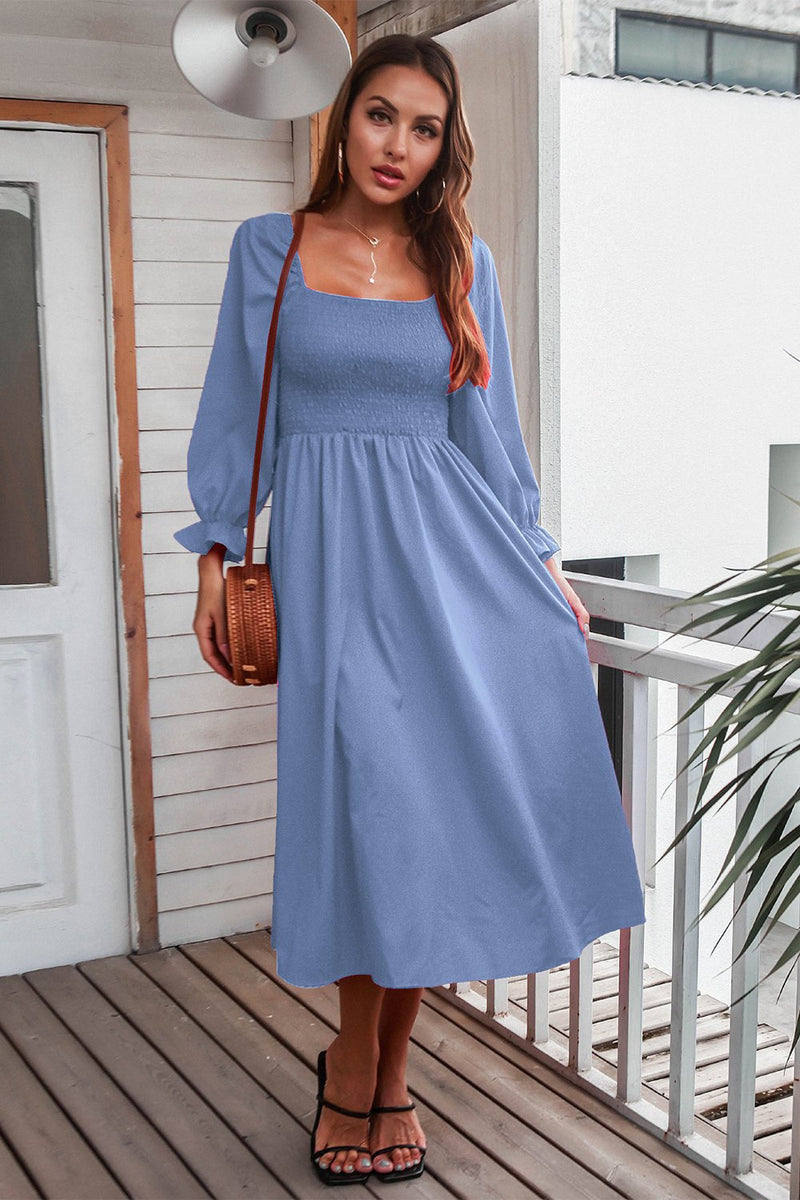 Load image into Gallery viewer, Long Sleeves Blue Fall Casual Dress