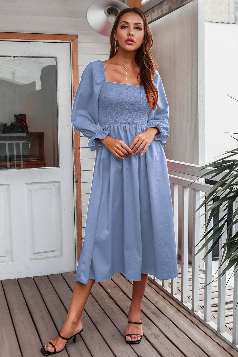 Load image into Gallery viewer, Long Sleeves Blue Fall Casual Dress