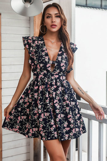 Floral Print Navy Casual Dress