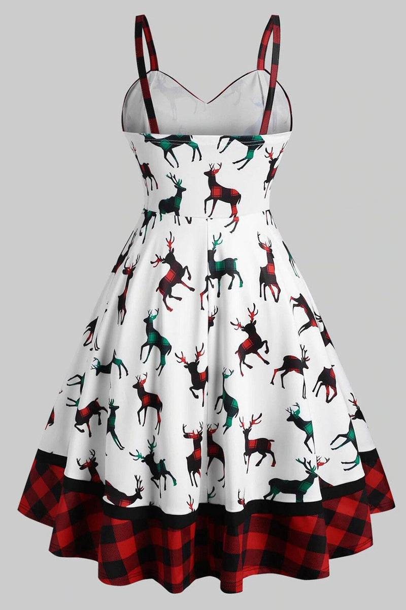 Load image into Gallery viewer, White Plaid Print Christmas Dress