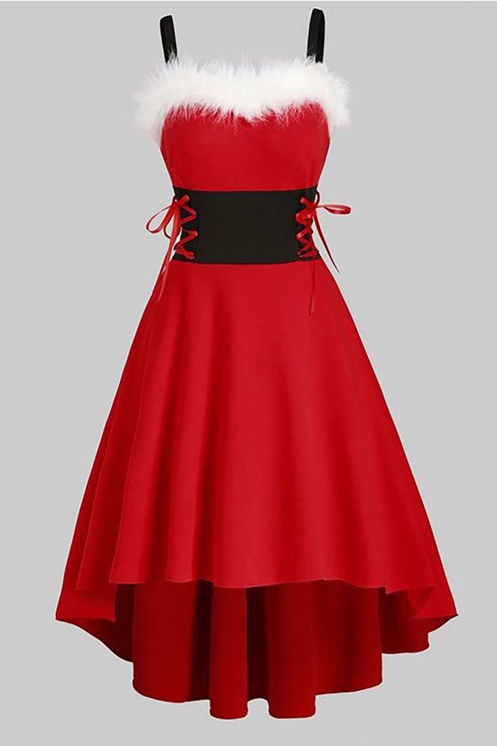 Red Vintage Christmas Party Dress with Feather