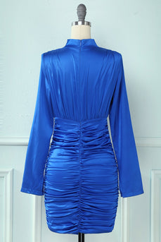 Royal Blue High Neck Bodycon Cocktail Party Dress