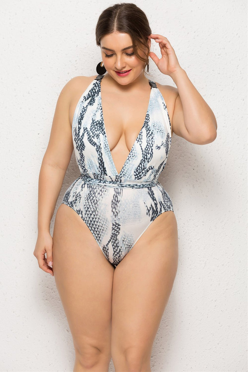 Load image into Gallery viewer, Plus Size Grey Printed One Piece Swimsuits