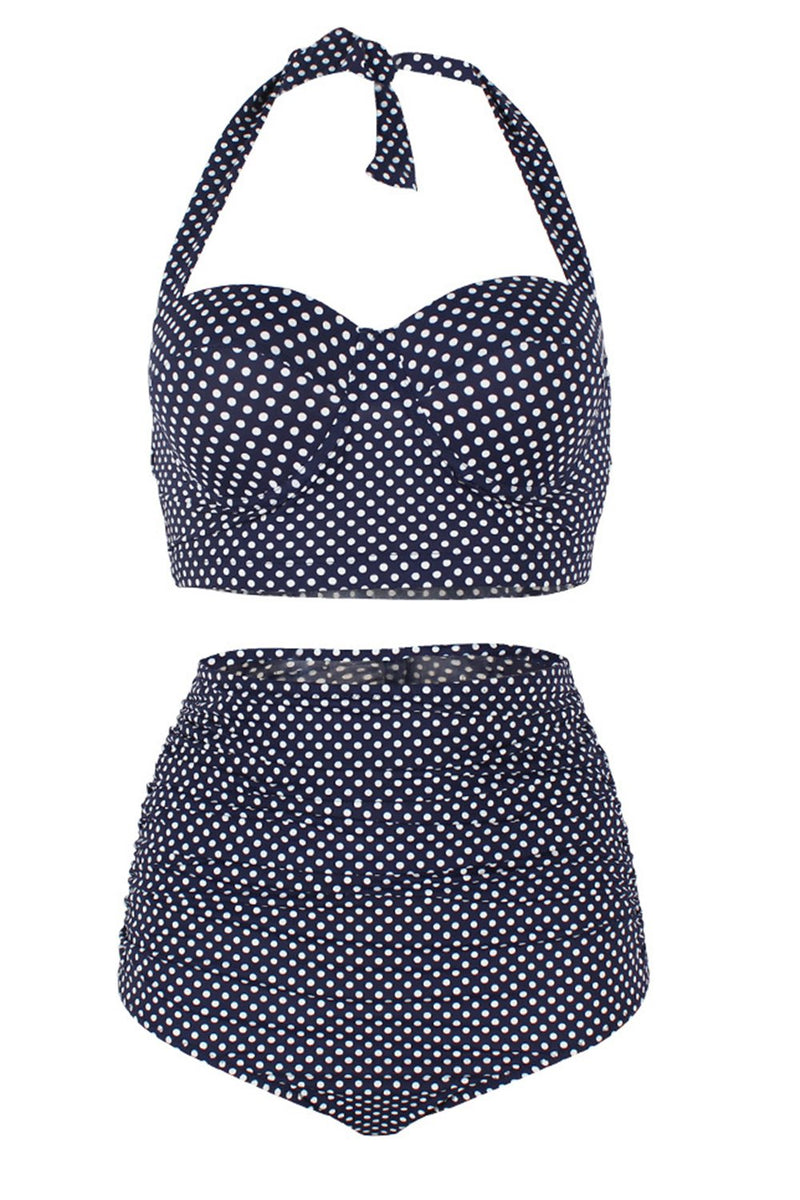 Load image into Gallery viewer, Vintage Navy Polka Dots Swimwear