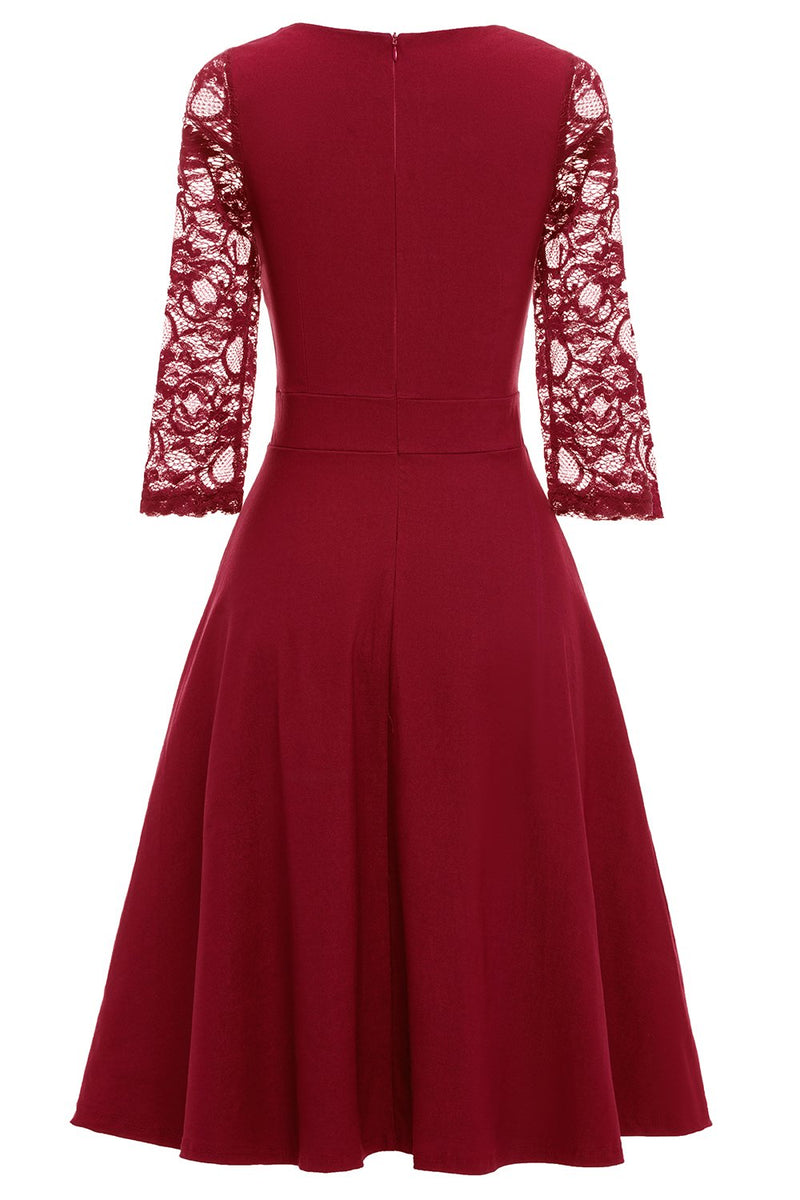 Load image into Gallery viewer, Burgundy Lace Dress with Long Sleeves