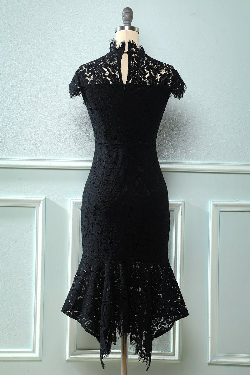 Load image into Gallery viewer, Black Mermaid Lace Dress