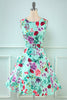 Load image into Gallery viewer, Green Flower Print 1950s Dress