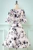 Load image into Gallery viewer, V Neck Half Sleeves White Printed Vintage Dress