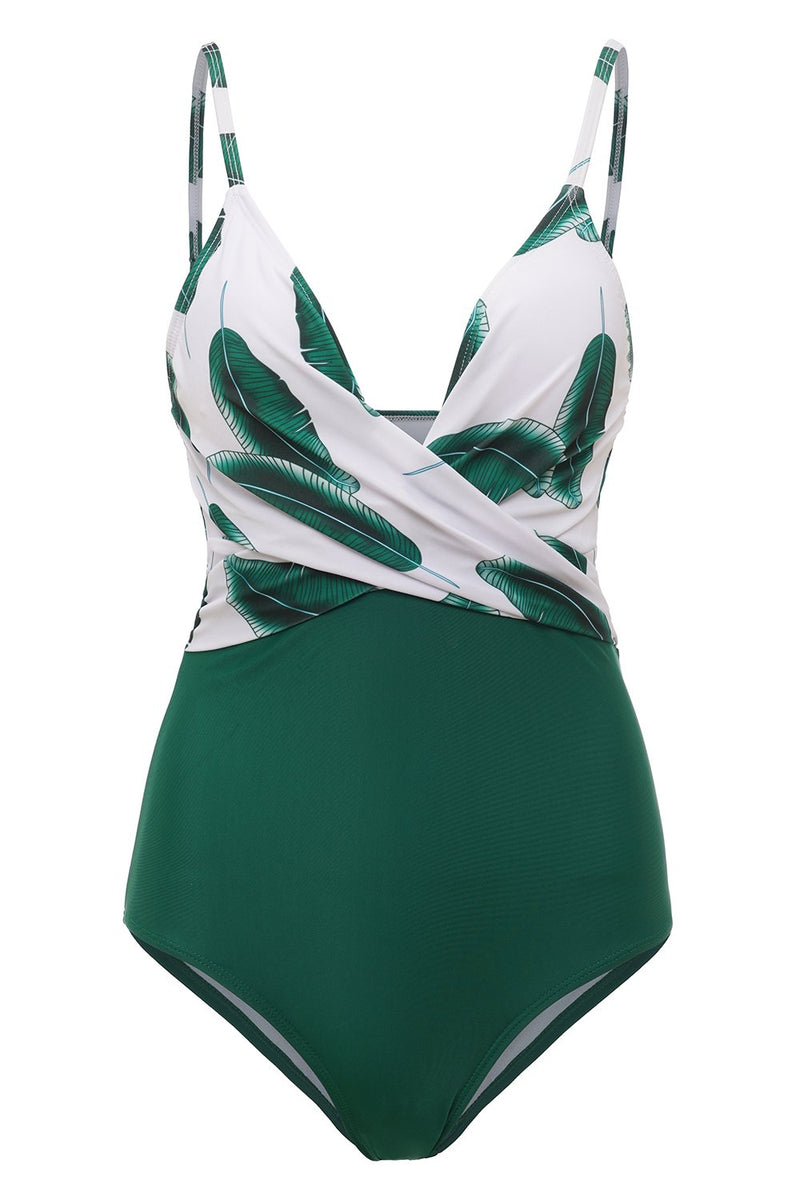 Load image into Gallery viewer, Banana Leaf Printed Green One Piece Swimwear