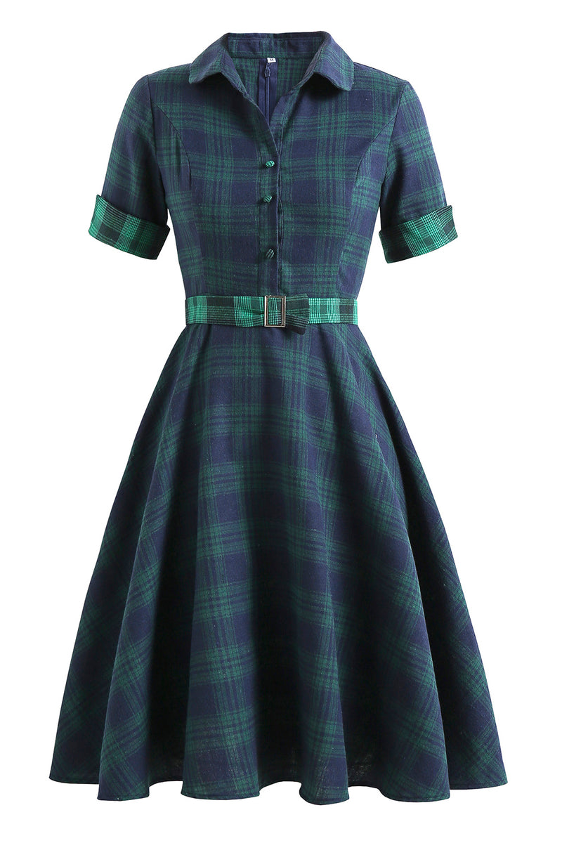 Load image into Gallery viewer, Green Plaid 1950s Tartan Dress