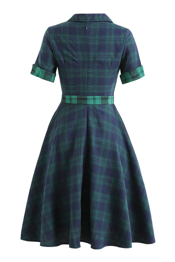 Zapaka Women Tartan Dress Green Plaid Vintage 1950 Dress Dress with ...