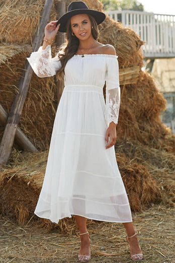 White Off the Shoulder Boho Dress