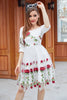 Load image into Gallery viewer, White V Neck Vintage Dress with Rose Embroidery
