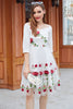 Load image into Gallery viewer, White V Neck Vintage Dress with Rose Embroidery