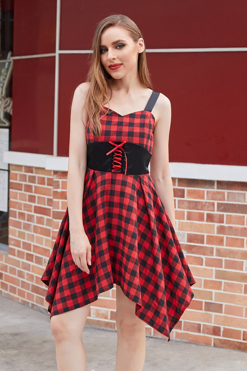 Load image into Gallery viewer, Red &amp; Black Plaid Vintage Dress