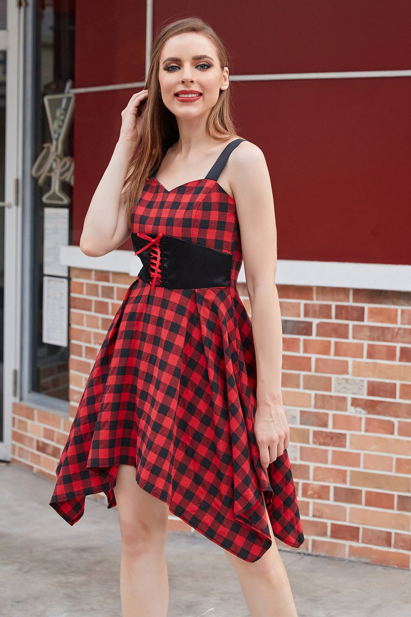 Load image into Gallery viewer, Red &amp; Black Plaid Vintage Dress