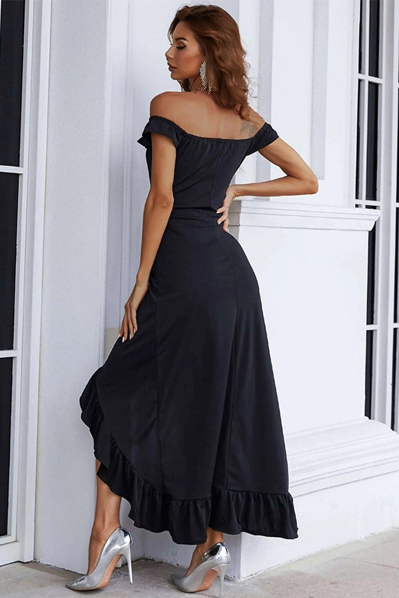 Load image into Gallery viewer, Black Off Shoulder Simple Prom Dress
