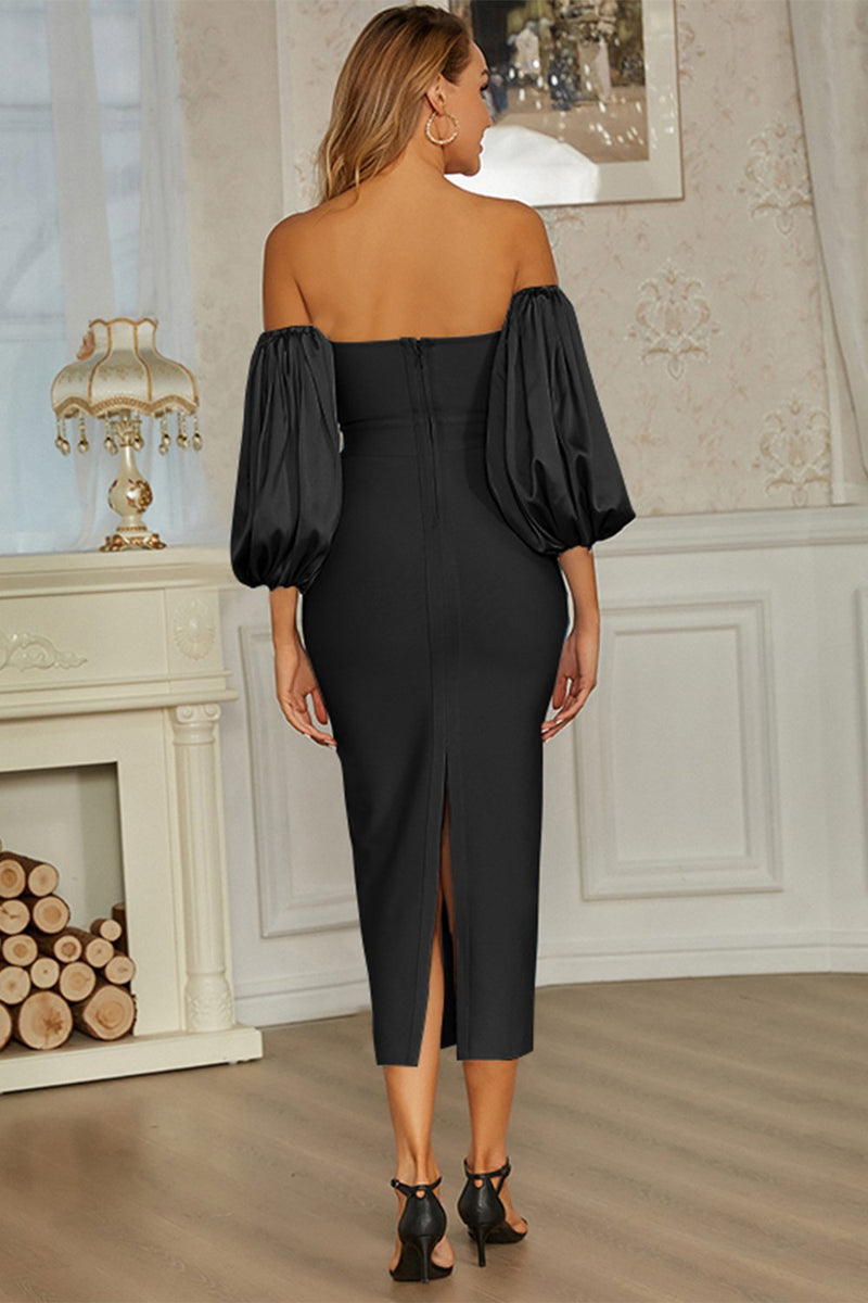 Load image into Gallery viewer, Black Off the Shoulder Formal Party Dress