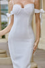 Load image into Gallery viewer, White Midi Bodycon Party Dress with Pearl Straps