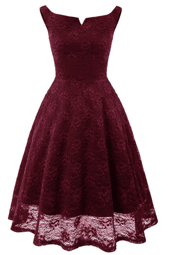 A Line Bateau Burgundy Cocktail Dress