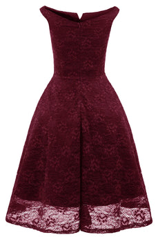 A Line Bateau Burgundy Cocktail Dress