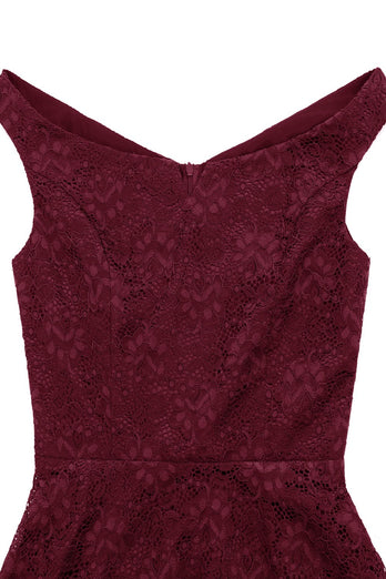 A Line Bateau Burgundy Cocktail Dress